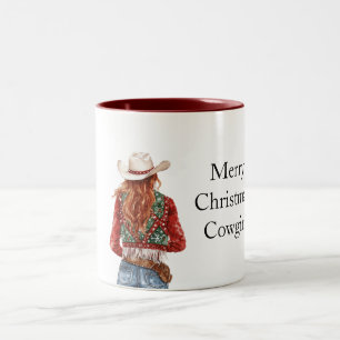 Caneca De Café Em Dois Tons Vaqueira de Natal Vermelho Verde