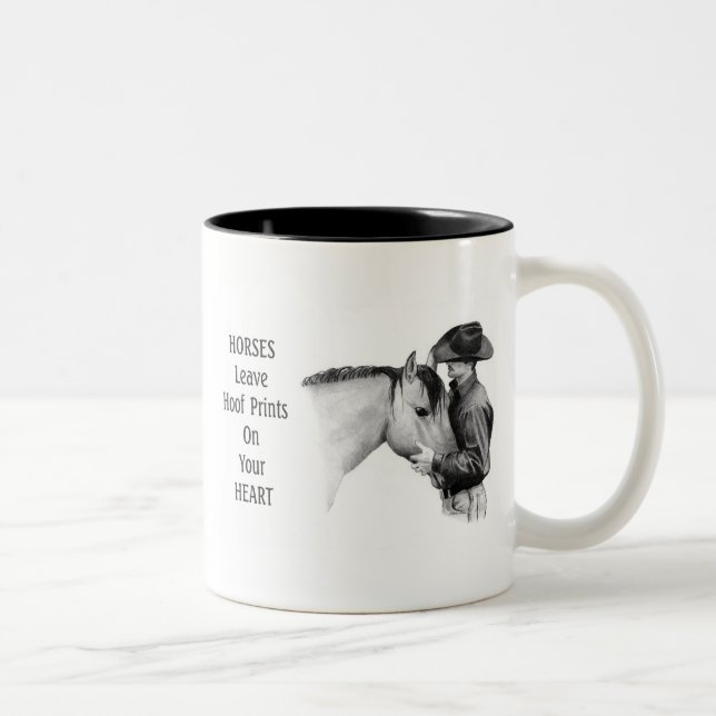 Caneca De Café Em Dois Tons Vaqueiro: Cavalos: Impressões do casco: Desenho de (Direita)