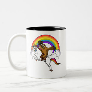 Caneca De Café Em Dois Tons Vaqueiro engraçado da preguiça que monta o