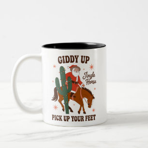 Caneca De Café Em Dois Tons Vaqueiro Giddy Up Jingle Cavalo Levanta os Pés