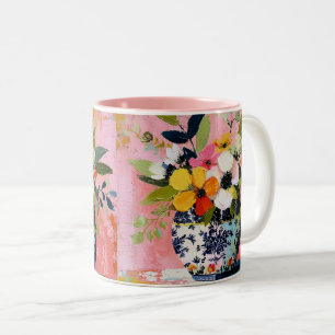 Caneca De Café Em Dois Tons Vaso de Flores Colorido e Vibrante