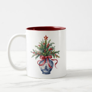 Caneca De Café Em Dois Tons Vaso de Natal com Árvore de Natal em Chinoiserie e