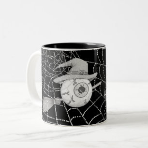 Caneca De Café Em Dois Tons Vassoura-de-bruxa do Halloween, olho assustador, t