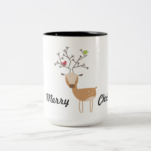 Caneca De Café Em Dois Tons Veado com Aves