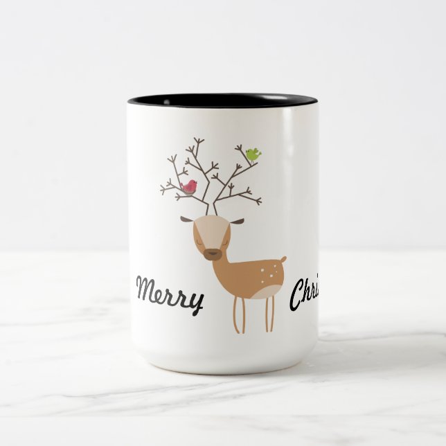 Caneca De Café Em Dois Tons Veado com Aves (Centro)