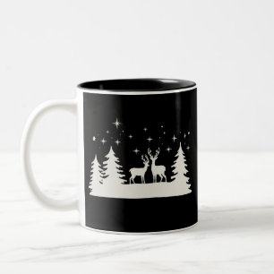 Caneca De Café Em Dois Tons Veado de Natal Nevado Temporada de Inverno Feriado