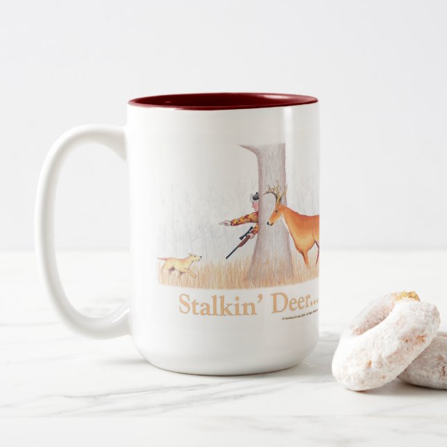 Caneca De Café Em Dois Tons Veado Furtivo  (Com Donut)