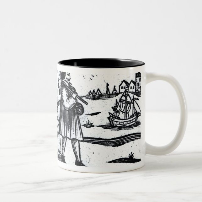 Caneca De Café Em Dois Tons Vela ajustada peregrinos no Mayflower (Direita)