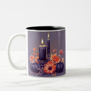 Caneca De Café Em Dois Tons Velas Pretas Abóboras Assustadoras Divertidas de H