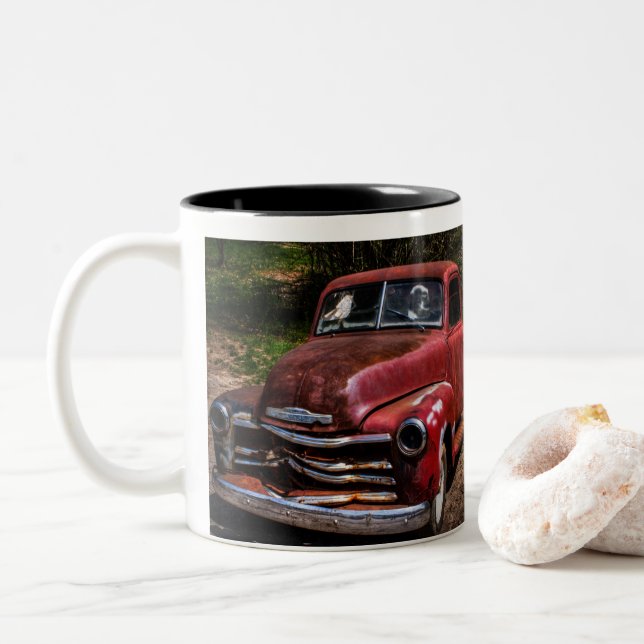 Caneca De Café Em Dois Tons Velho carro Mug (Com Donut)