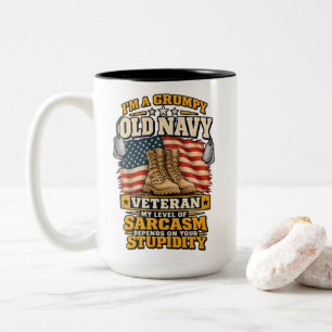 Caneca De Café Em Dois Tons Velho Veterano da Marinha Mal-Humorado Sarcasmo De