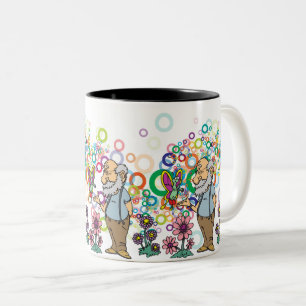 Caneca De Café Em Dois Tons Velho Whimsical: Jardim de Borboleta e Bolhas