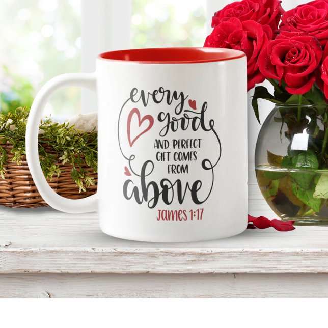 Caneca De Café Em Dois Tons Vem da Bíblia acima do presente verso (Comes From Above Bible Verse Gift Two-Tone Coffee Mug)