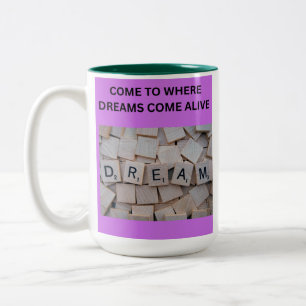 CANECA DE CAFÉ EM DOIS TONS VENHA PARA ONDE OS SONHOS SE TORNAM REALIDADE