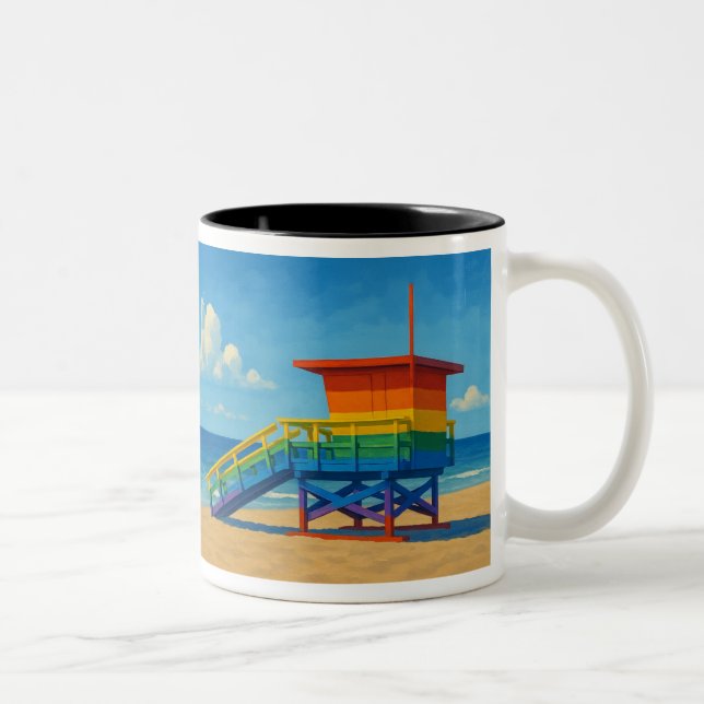 Caneca De Café Em Dois Tons Venice Beach Rainbow Lifeguard Stand (Direita)