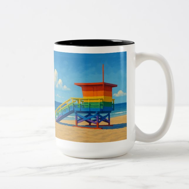 Caneca De Café Em Dois Tons Venice Beach Rainbow Lifeguard Stand (Direita)