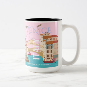 Caneca De Café Em Dois Tons Venice Viagem Art, Itália, Retro-Viagem Art