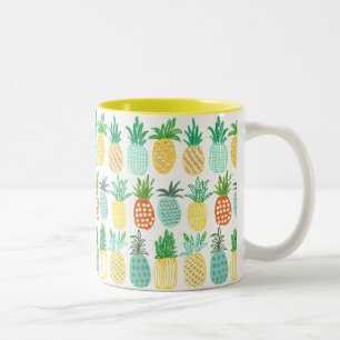 Caneca De Café Em Dois Tons Verão amarelo & teste padrão verde do abacaxi