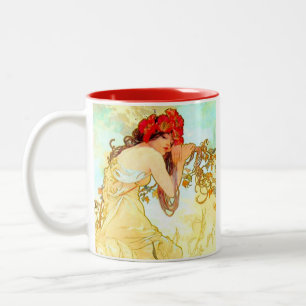 Caneca De Café Em Dois Tons Verão Art Nouveau de Alphonse Mucha