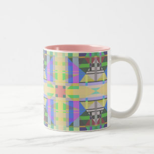 Caneca De Café Em Dois Tons Verde Amarelo Azul Roxo Geométrico