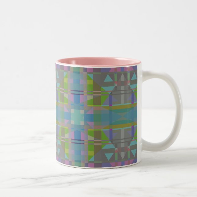 Caneca De Café Em Dois Tons Verde Azul Roxo Geométrico (Direita)