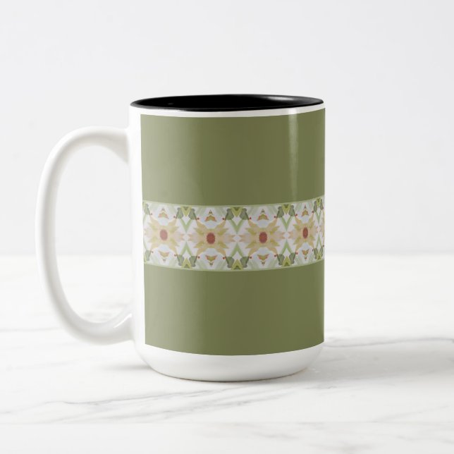 Caneca De Café Em Dois Tons Verde com detalhes estampados (Esquerda)