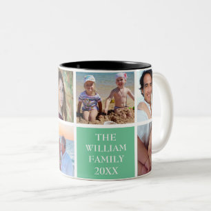 Caneca De Café Em Dois Tons Verde de Colagem de Fotos da Família Personalizad