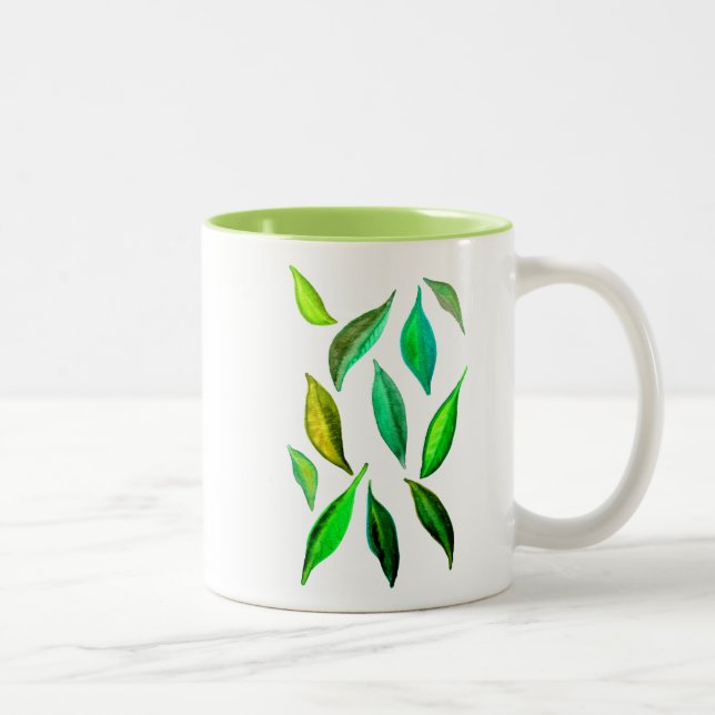 Caneca De Café Em Dois Tons Verde Deixa aquarela ambiental (Direita)