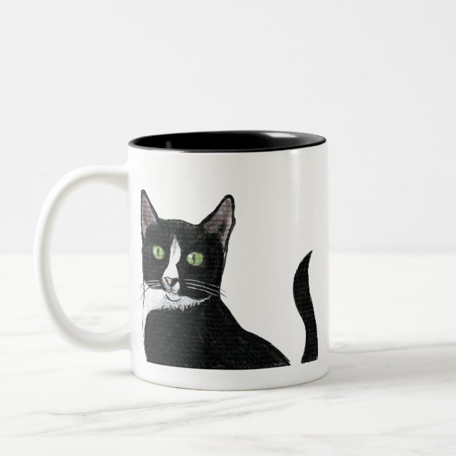 Caneca De Café Em Dois Tons Verde preto e branco gato Eyed (Esquerda)