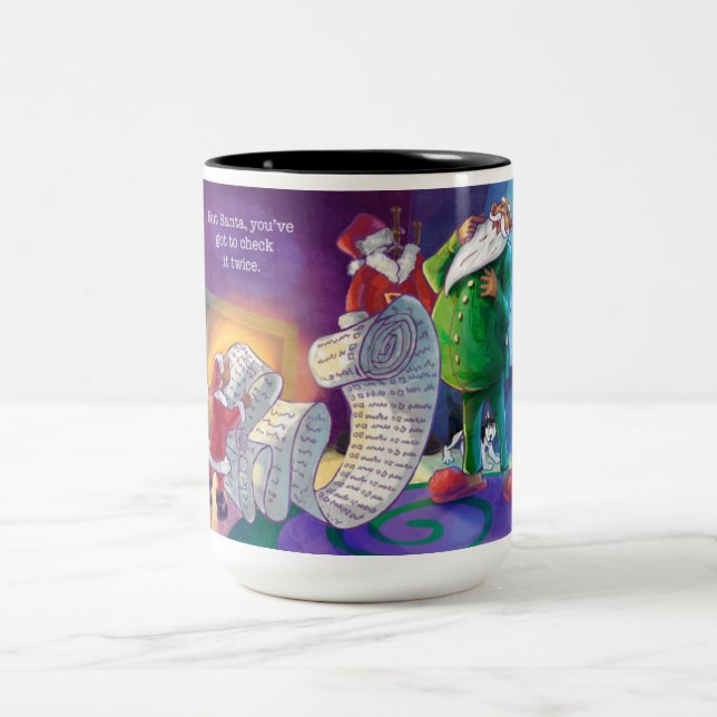 Caneca De Café Em Dois Tons Verifique duas vezes o Papai Noel (Centro)