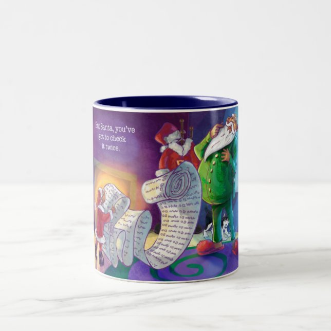 Caneca De Café Em Dois Tons Verifique duas vezes Papais noeis (Centro)