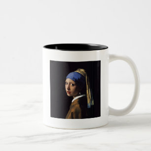 Caneca De Café Em Dois Tons Vermeer Girl Pearl Enarrando pintura de arte