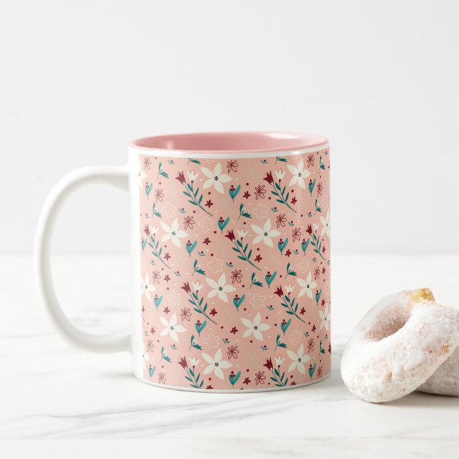 Caneca De Café Em Dois Tons Vermelhidão, cor-de-rosa (Com Donut)