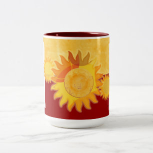 Caneca De Café Em Dois Tons Vermelho amarelo do tom da luz do sol dois