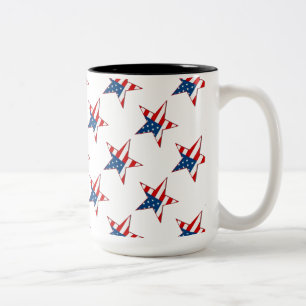 Caneca De Café Em Dois Tons Vermelho Branco e Azul Estrelas Patriotas Mug 2