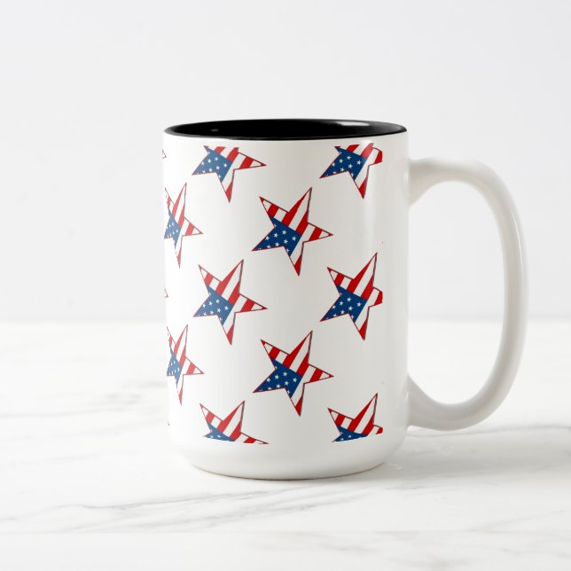 Caneca De Café Em Dois Tons Vermelho Branco e Azul Estrelas Patriotas Mug 2 (Direita)