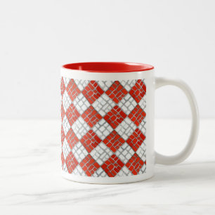 Caneca De Café Em Dois Tons VERMELHO CHECK MOSAIC Red Two-Tone Mug