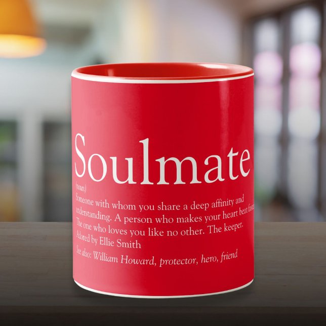 Caneca De Café Em Dois Tons Vermelho Romântico de Definição Soulmate Personali (Personalized Soulmate Definition Romantic Red Two-Tone Coffee Mug)