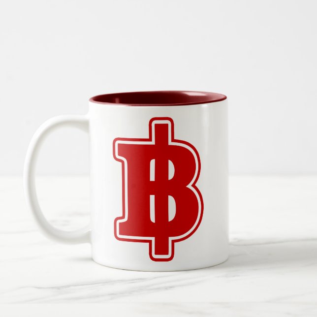 Caneca De Café Em Dois Tons VERMELHO SINAL BAHT ฿ Moeda Tailandesa ฿ (Esquerda)
