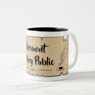Caneca De Café Em Dois Tons Vermont Notary Public Scroll Feather Quill