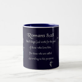 Caneca De Café Em Dois Tons versículo da Bíblia cristã Romanos 8:28