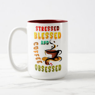 Caneca De Café Em Dois Tons Vestido Abençoado E Café Obcecado
