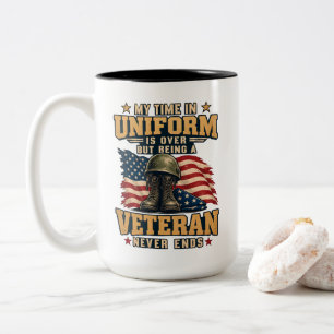 Caneca De Café Em Dois Tons Veterano MEU TEMPO DE UNIFORME ACABOU
