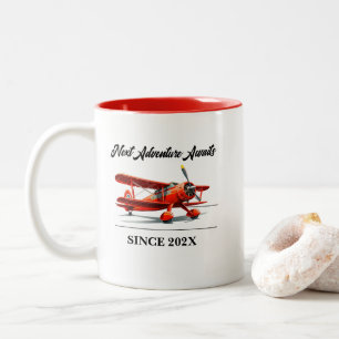 Caneca De Café Em Dois Tons Viagem de aposentadoria - Vintage de avião vermelh