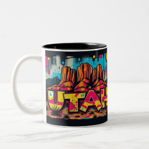 Caneca De Café Em Dois Tons Viagem de grafite do Vale do Monumento de Utah