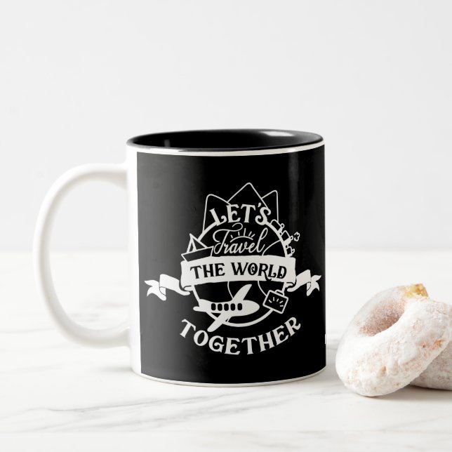 Caneca De Café Em Dois Tons Viagem De vamos Do Mundo Juntos | Divertimento (Com Donut)