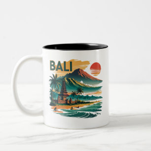 Caneca De Café Em Dois Tons Viagem de Vintage Bali - Praia e Templo Sunset
