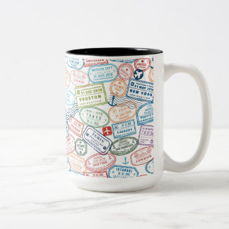 Caneca De Café Em Dois Tons Viagem design - carimbos de passaporte