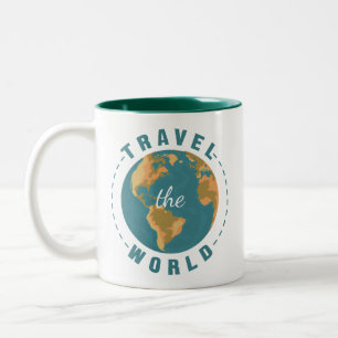 Caneca De Café Em Dois Tons Viagem do mundo do planeta Terra Vacinação Mapa Vi