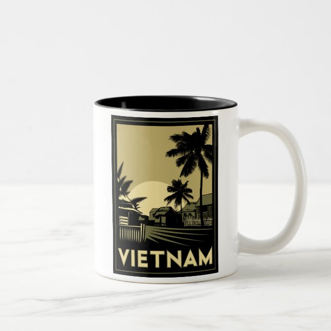 Caneca De Café Em Dois Tons viagem retro do art deco de Vietnam 3Sudeste (Direita)